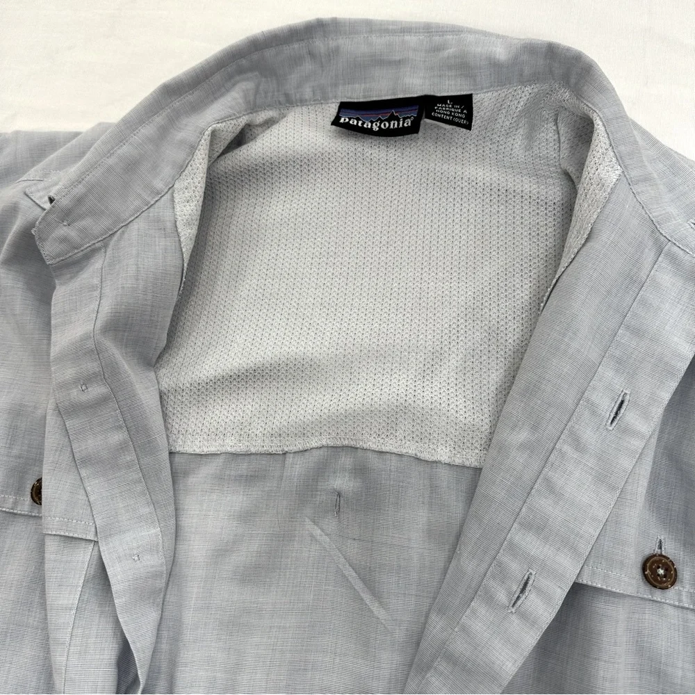 Patagonia Vintage Outdoor Long Sleeve Vented Fishing Shirt Pale Blue/Gray Large - Picture 5 of 15